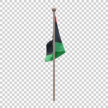 Libya 3d illustration flag on pole. Wood flagpole Stock Illustration