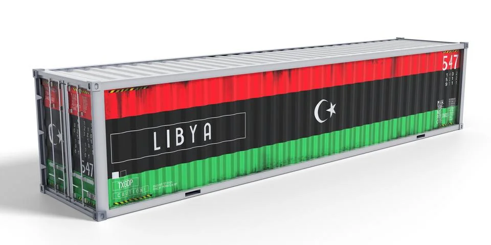 Libya - 40 feet cargo container for international trade and logistics - 3D .. 库存插图