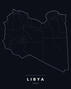 Libya Africa Map Region Boundaries Highways Dark Mode Editable Vector Stock Illustration