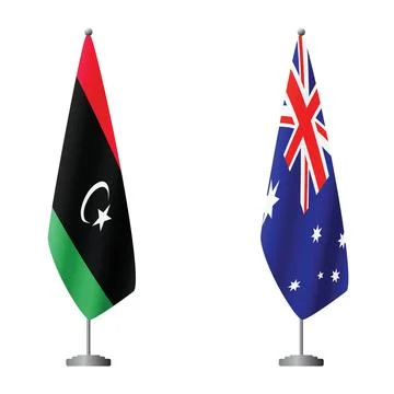 Libya and Australia flags on flagpoles for official ceremonies and meetings Stock Illustration