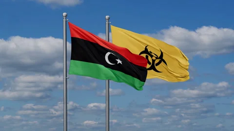 Libya and Biological hazard flags Stock Footage 284825183