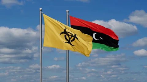 Libya and Biological hazard two flags Stock Footage 280664202