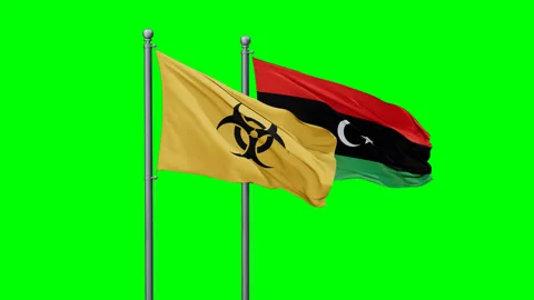 Libya and Biological hazard two flags Stock Footage 290033302