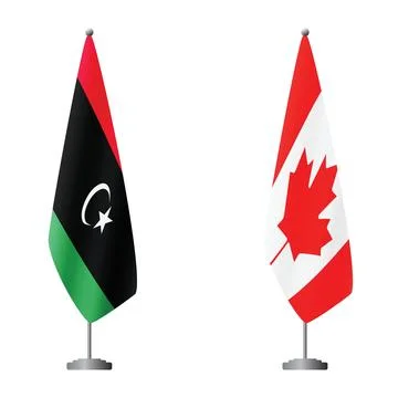 Libya and Canada flags on flagpoles for official ceremonies and meetings Stock Illustration
