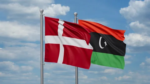 Libya and Denmark two flags Stock Footage 268846956