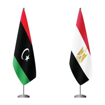 Libya and Egypt flags on flagpoles for official ceremonies and meetings Stock Illustration