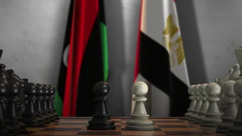 Libya and Egypt National Flags with Chess Board Animation. Politics of Stock Footage 276603947