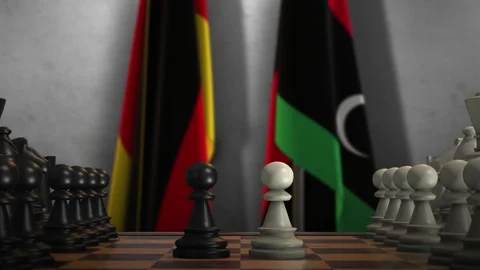 Libya and Germany Flags with Chess Game Animation. Politics Concept, Government Stock Footage 276618571