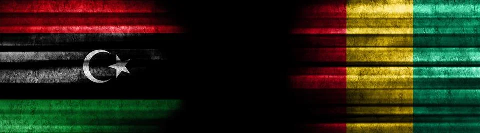 Libya and Guinea Flags on Black Stock Illustration
