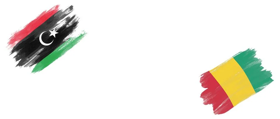 Libya and Guinea Flags on White Stock Illustration