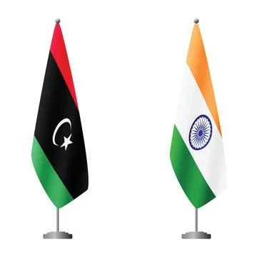 Libya and India flags on flagpoles for official ceremonies and meetings Stock Illustration