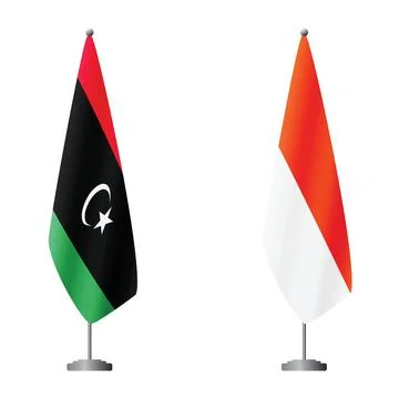 Libya and Indonesia flags on flagpoles for official ceremonies and meetings Stock Illustration