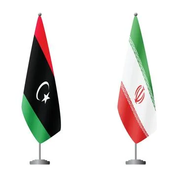 Libya and Iran flags on flagpoles for official ceremonies and meetings Stock Illustration