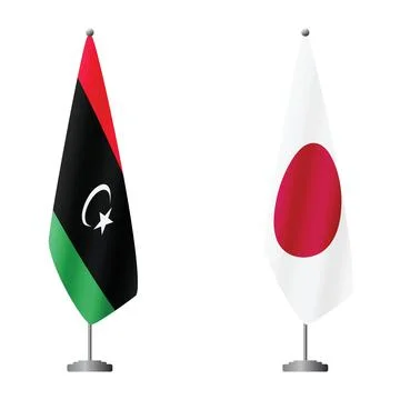 Libya and Japan flags on flagpoles for official ceremonies and meetings Stock Illustration