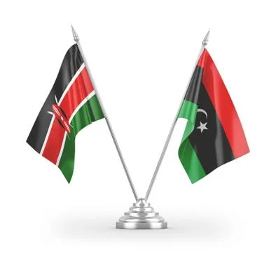 Libya and Kenya table flags isolated on white 3D rendering Stock Illustration