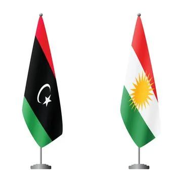 Libya and Kurdistan flags on flagpoles for official ceremonies and meetings Stock Illustration