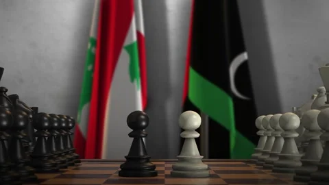 Libya and Lebanon National Flags with Chess Board Animation. Politics of Stock Footage 276607129
