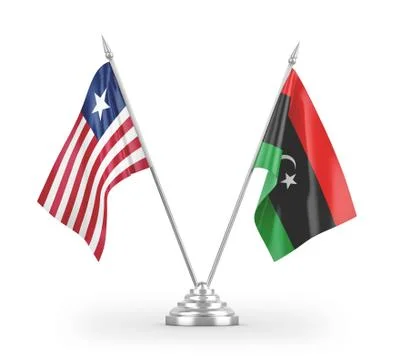 Libya and Liberia table flags isolated on white 3D rendering Stock Illustration