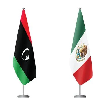 Libya and Mexico flags on flagpoles for official ceremonies and meetings Stock Illustration