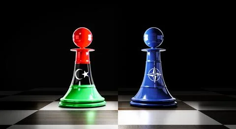 Libya and NATO relations, chess pawns with flags - 3D illustration Stock Illustration