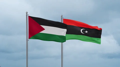 Libya and Palestine and Gaza Strip flag | Stock Video | Pond5