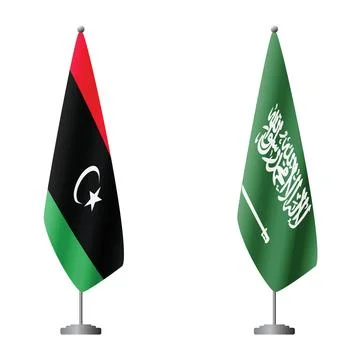 Libya and Saudi Arabia flags on flagpoles for official ceremonies and meetings Stock Illustration