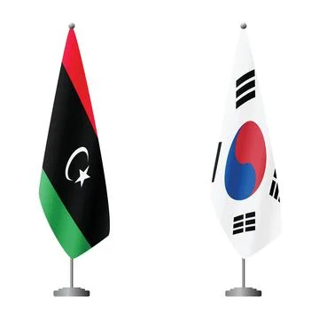 Libya and South Korea flags on flagpoles for official ceremonies and meetings Stock Illustration