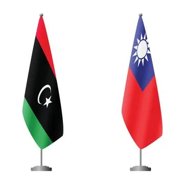 Libya and Taiwan flags on flagpoles for official ceremonies and meetings Stock Illustration