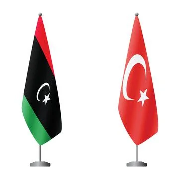 Libya and Turkey flags on flagpoles for official ceremonies and meetings Stock Illustration