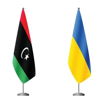 Libya and Ukraine flags on flagpoles for official ceremonies and meetings Stock Illustration