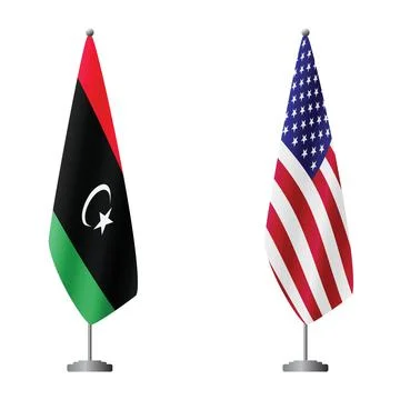 Libya and United States flags on flagpoles for official ceremonies and meetings Stock Illustration