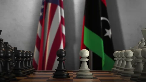 Libya and USA National Flags with Chess Board Animation. Politics of Government Stock Footage 276619529