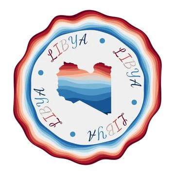 Libya badge. Map of the country with beautiful geometric waves and vibrant .. Stock Illustration