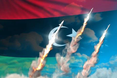 Libya ballistic warhead launch - rocket weapons concept on sky Stock Illustration
