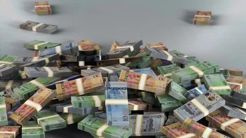 Libya Banknotes Money / Libyan dinar / Currency ل.د / LYD Bundles Falling Stock-Footage 220919393