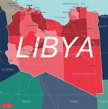 Libya country detailed editable map Illustrazione stock