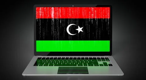Libya - country flag and binary code on laptop screen Stock Illustration