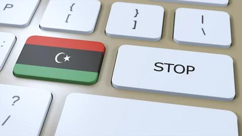 Libya Country Flag and Stop Button 3D Illustration Illustrazione stock