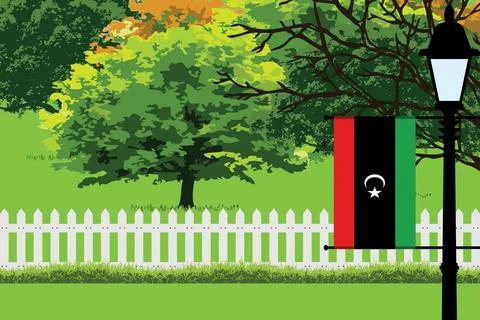 Libya Day Trees Lamp Vector Illustration Stock Illustration