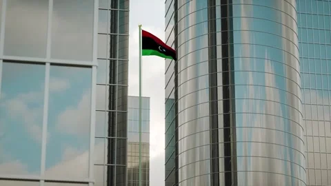 Libya Flag 3D Render Animation on Pole with City Buildings 스톡 동영상 332308517