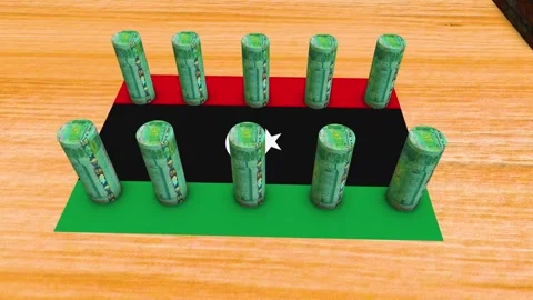 Libya Flag - 50 Dinar Currency Concept - 2 Stock Footage 269868692