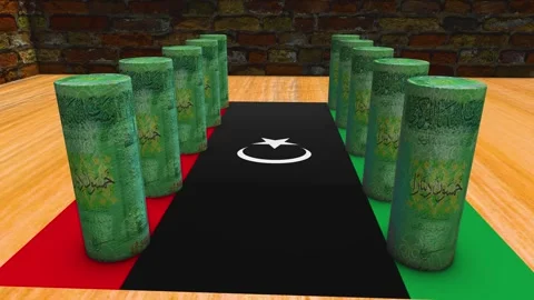 Libya Flag - 50 Dinar Currency Concept - 3 Stock-Footage 269869372
