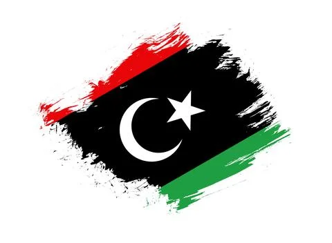 Libya flag with abstract paint brush texture effect on white background Stock Illustration