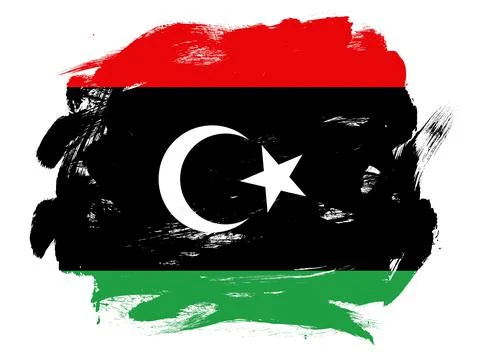 Libya flag on abstract painted white stroke brush background Stock Illustration