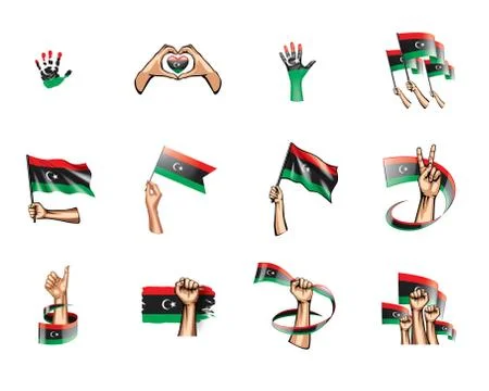 Libya flag and hand on white background. Vector illustration Stock Illustration