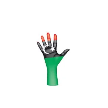 Libya flag and hand on white background. Vector illustration Stock Illustration