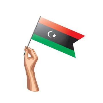 Libya flag and hand on white background. Vector illustration Stock Illustration