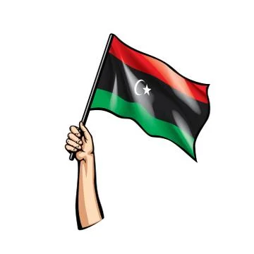 Libya flag and hand on white background. Vector illustration Stock Illustration
