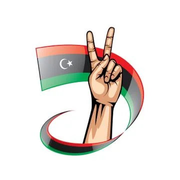 Libya flag and hand on white background. Vector illustration Stock Illustration
