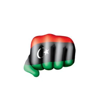 Libya flag and hand on white background. Vector illustration Stock Illustration